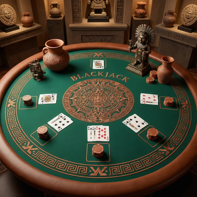 Mesa de blackjack con diseño del calendario azteca en Casino Codere Monterrey México