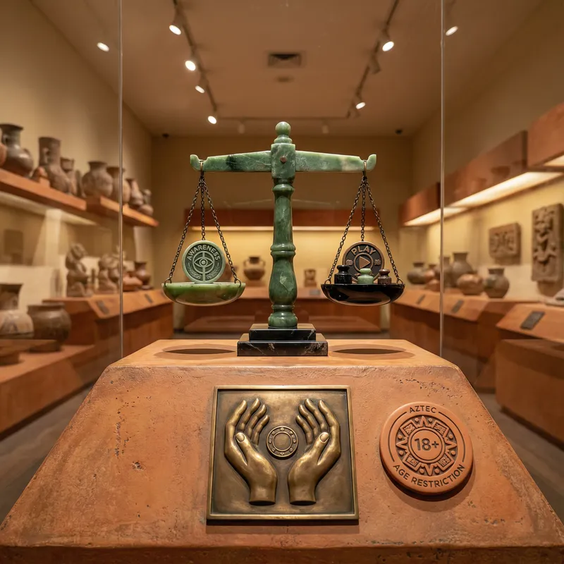 Juego responsable con balanza de jade y símbolo 18+ en Casino Codere Monterrey