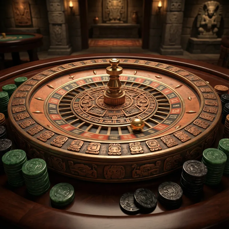 Ruleta europea con decoración mesoamericana y fichas de jade en Casino Codere Monterrey México